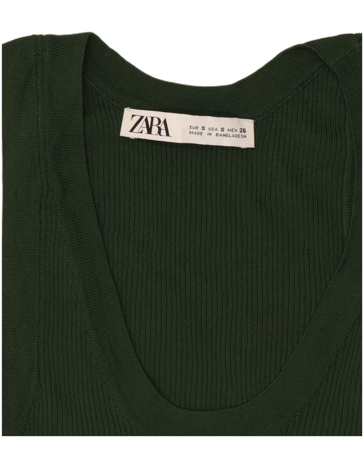 Zara Womens Crop Vest Débardeur UK 8 Petit Vert