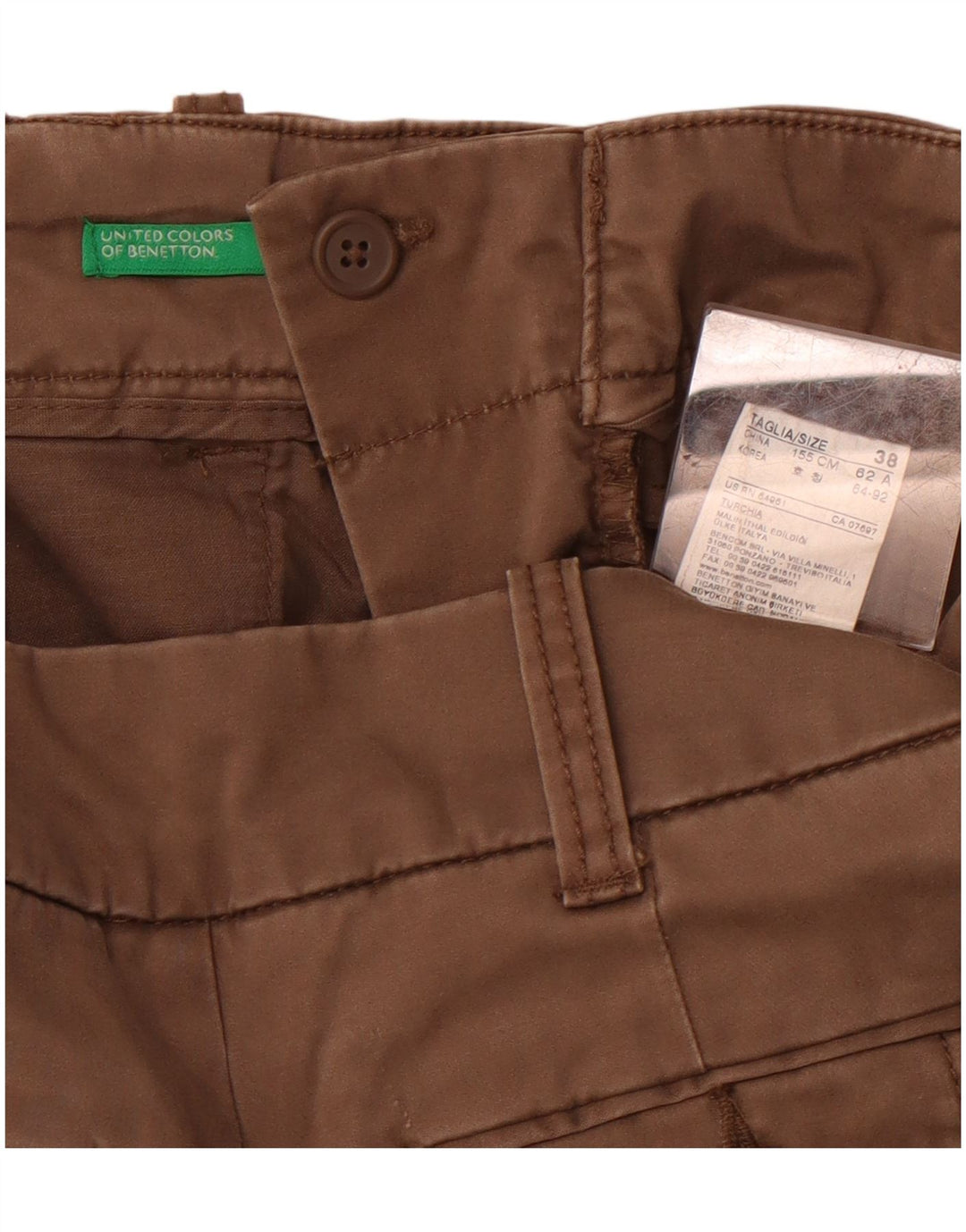 BENETTON Pantalon Chino Bootcut Femme IT 38 XS W26 L30 Marron Coton