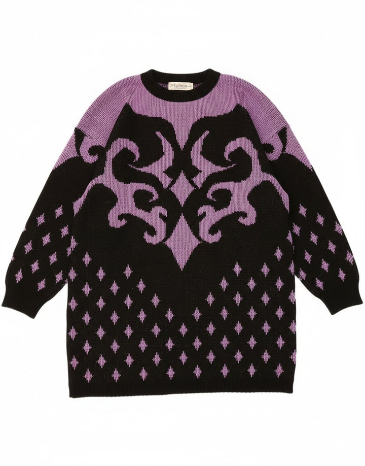 vintage Femmes Motif Abstrait Jumper Robe UK 14 Moyen Violet