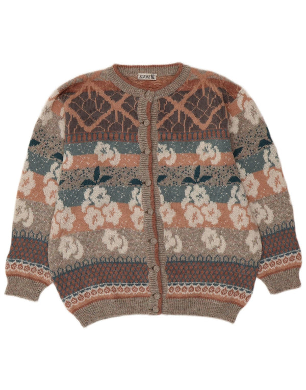 SIMONE Femme Cardigan Pull UK 16 Grande Laine Florale Multicolore