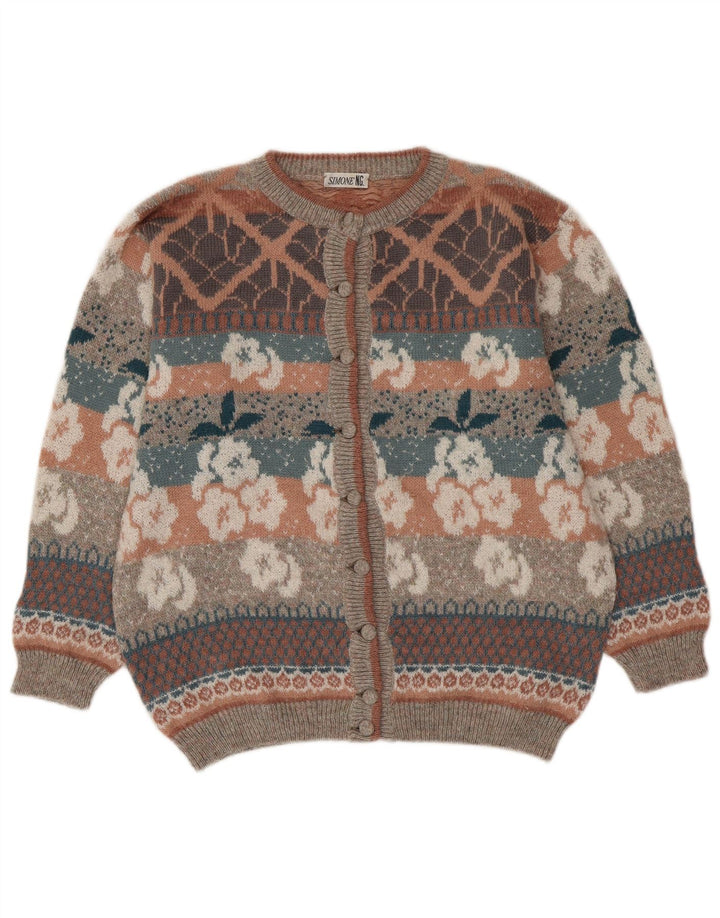 SIMONE Femme Cardigan Pull UK 16 Grande Laine Florale Multicolore