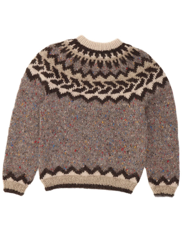 vintage Womens Crew Neck Jumper Pull UK 8 Petit Gris Fair Isle
