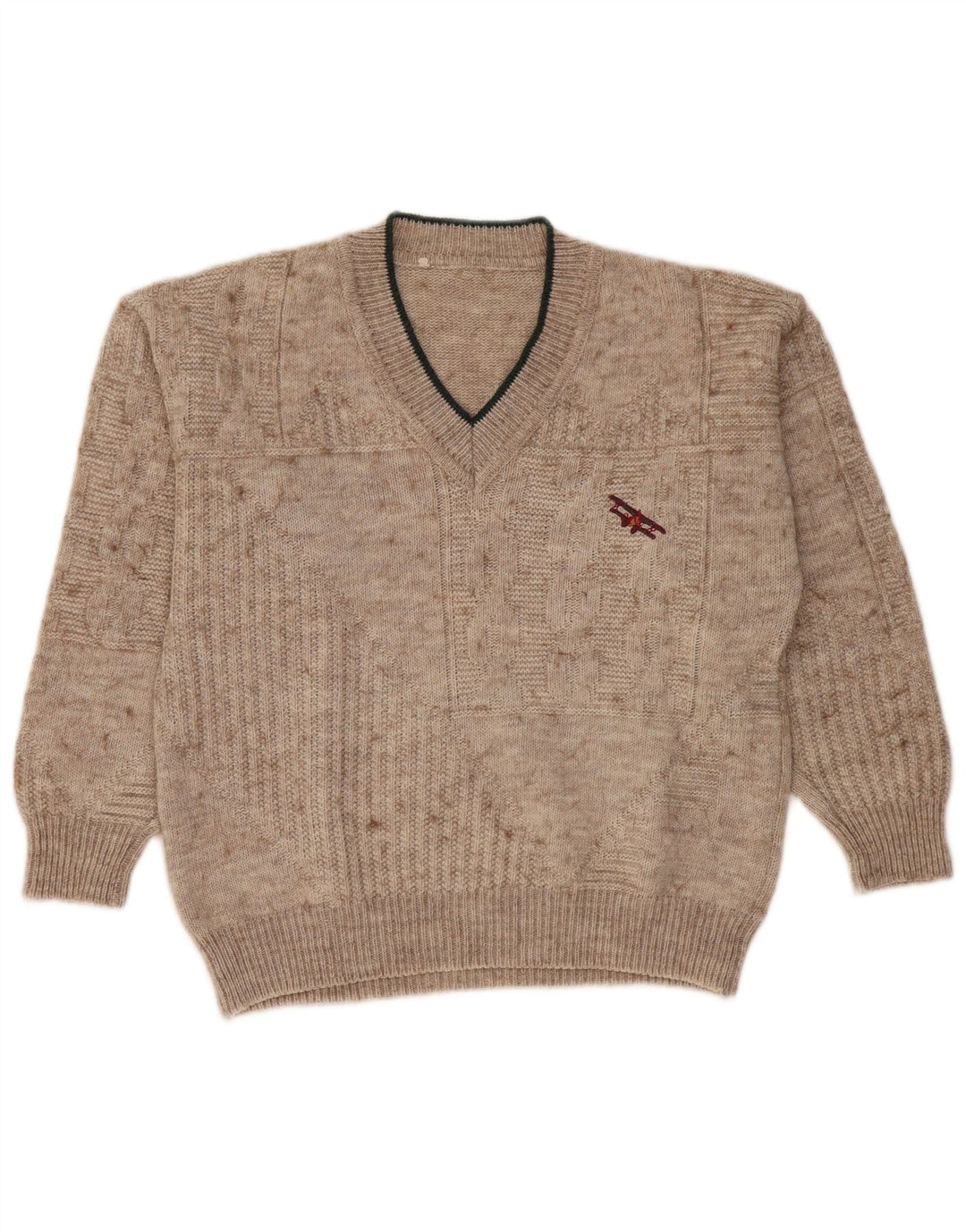 vintage Homme Col V Pull Pull Beige Moyen