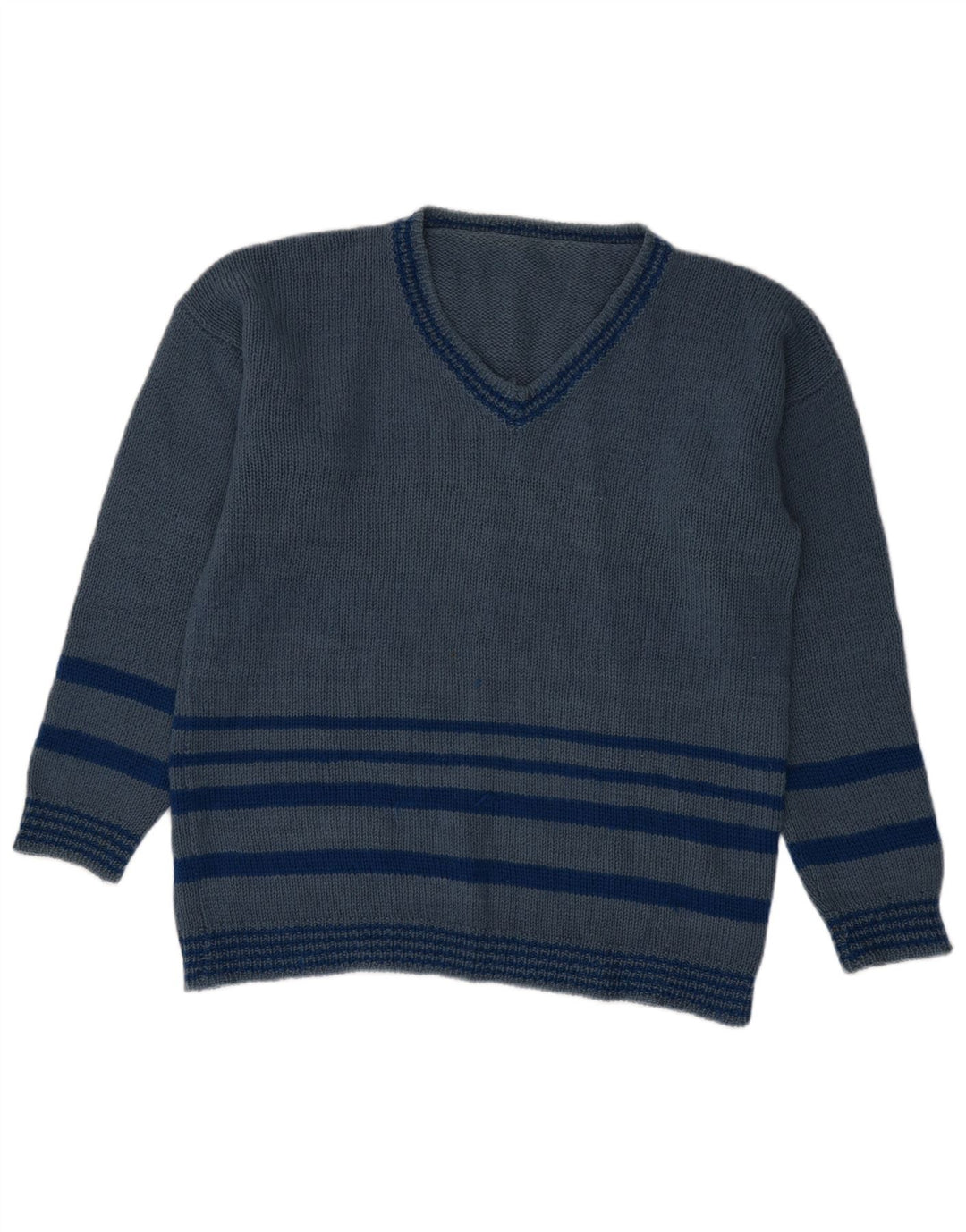 VINTAGE Pull col V homme grand bleu rayé