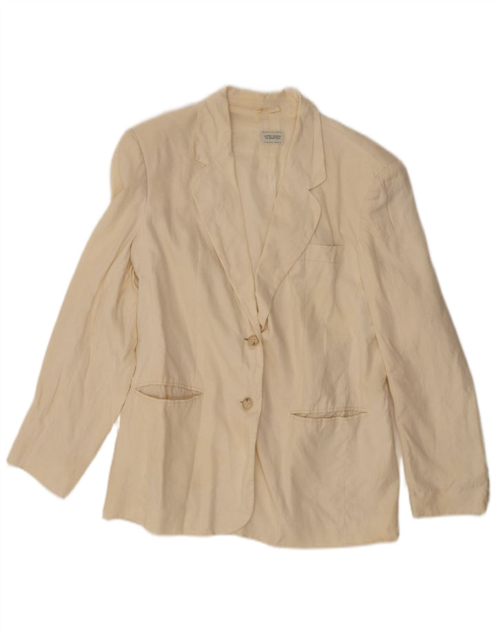 Benetton Veste Blazer 2 Boutons Femme IT 44 Lin Blanc Cassé Moyen
