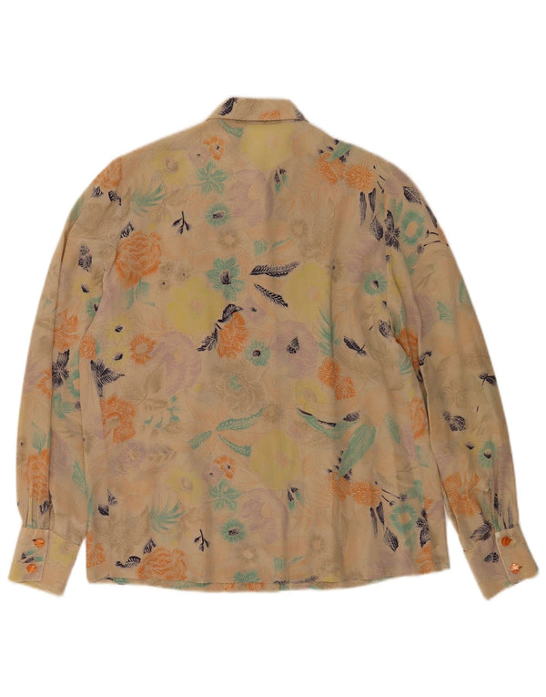 vintage Femme Chemise Blouse UK 16 Grand Jaune Floral
