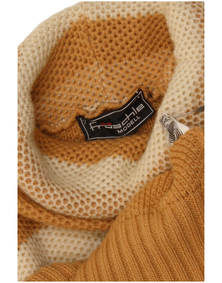 VINTAGE Pull col roulé femme IT 44 Rayé Beige Moyen