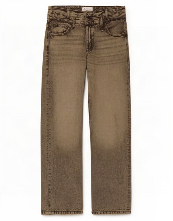 Zara Jean taille haute à jambe large pour femme EU 36 XS W26 L29 Gris Coton