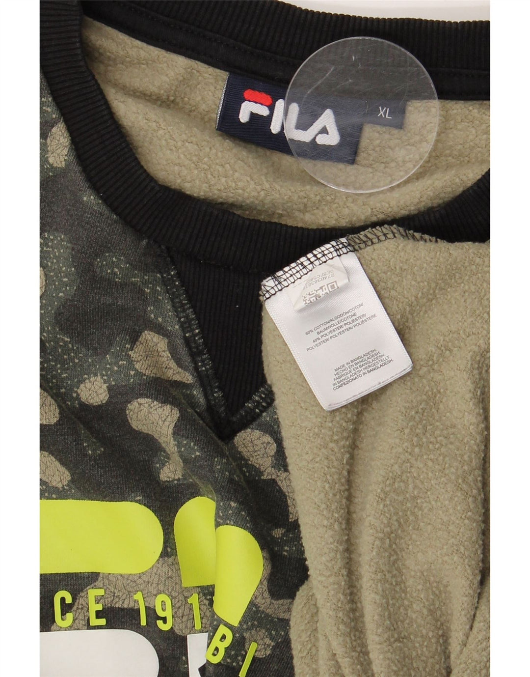 Fila Homme Graphic Sweatshirt Jumper XL Kaki Camouflage Coton