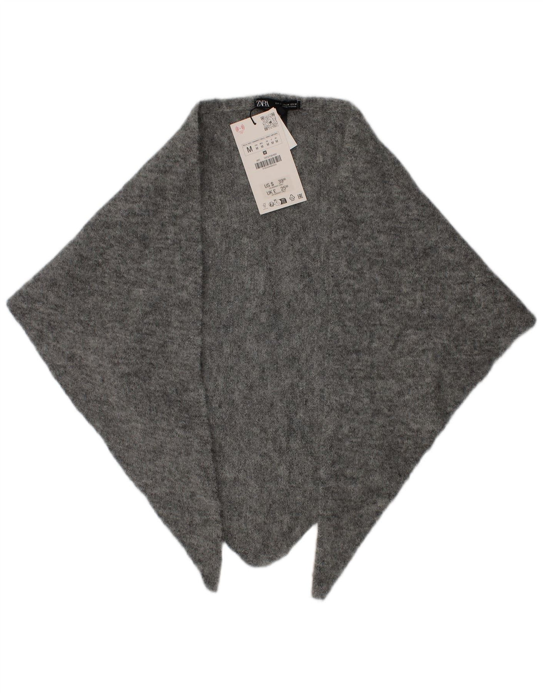 Zara Femme Tricot Châle Acrylique Gris Moyen