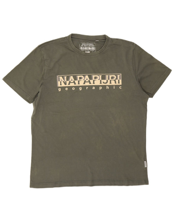 Napapijri T-Shirt Graphique Homme Top 2XL Kaki Coton Logo