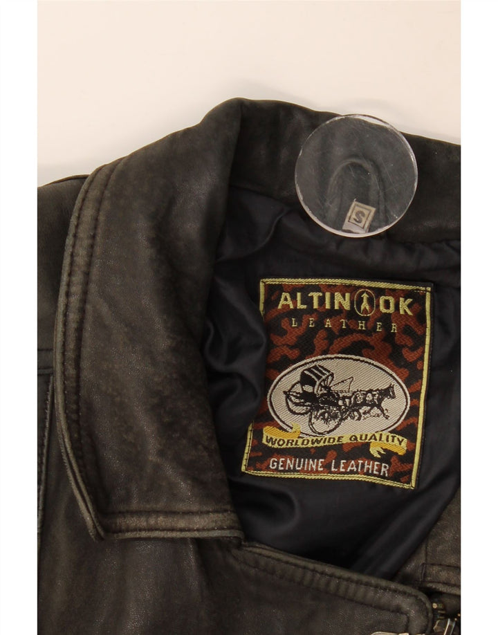 veste de motard surdimensionnée en cuir femme vintage UK 10 petit cuir brun