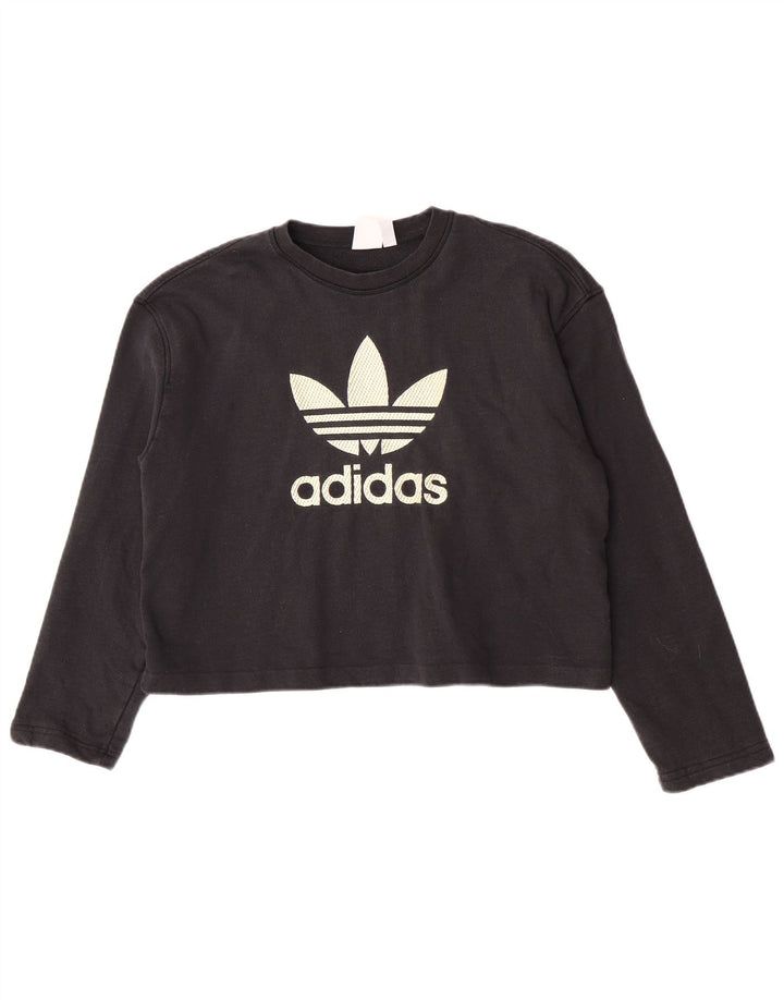 Adidas Haut court surdimensionné à manches longues pour femme UK 8 Petit Noir