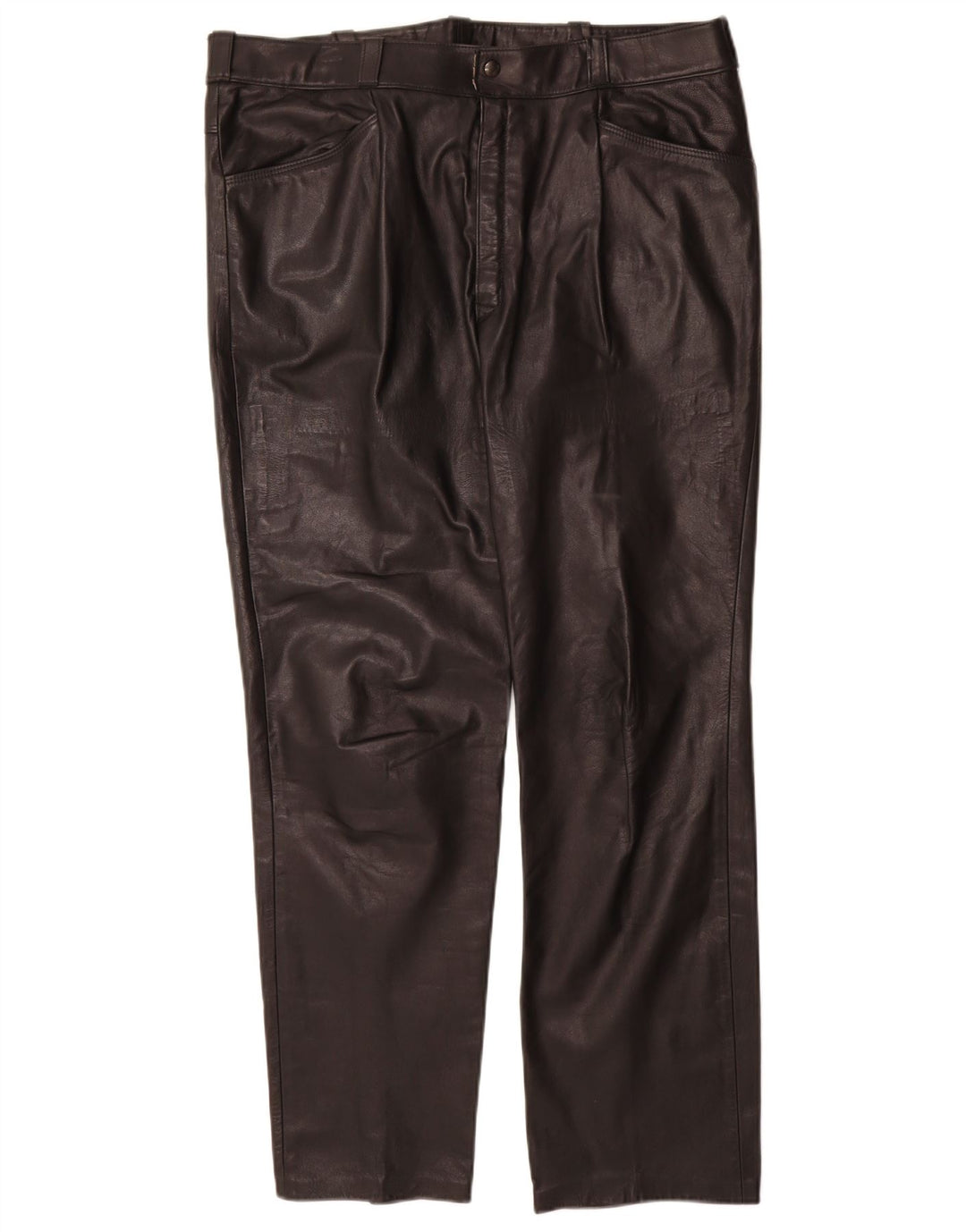 Pantalon droit en cuir femme vintage W36 L31 Noir