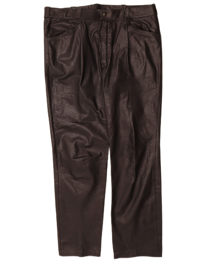 Pantalon droit en cuir femme vintage W36 L31 Noir
