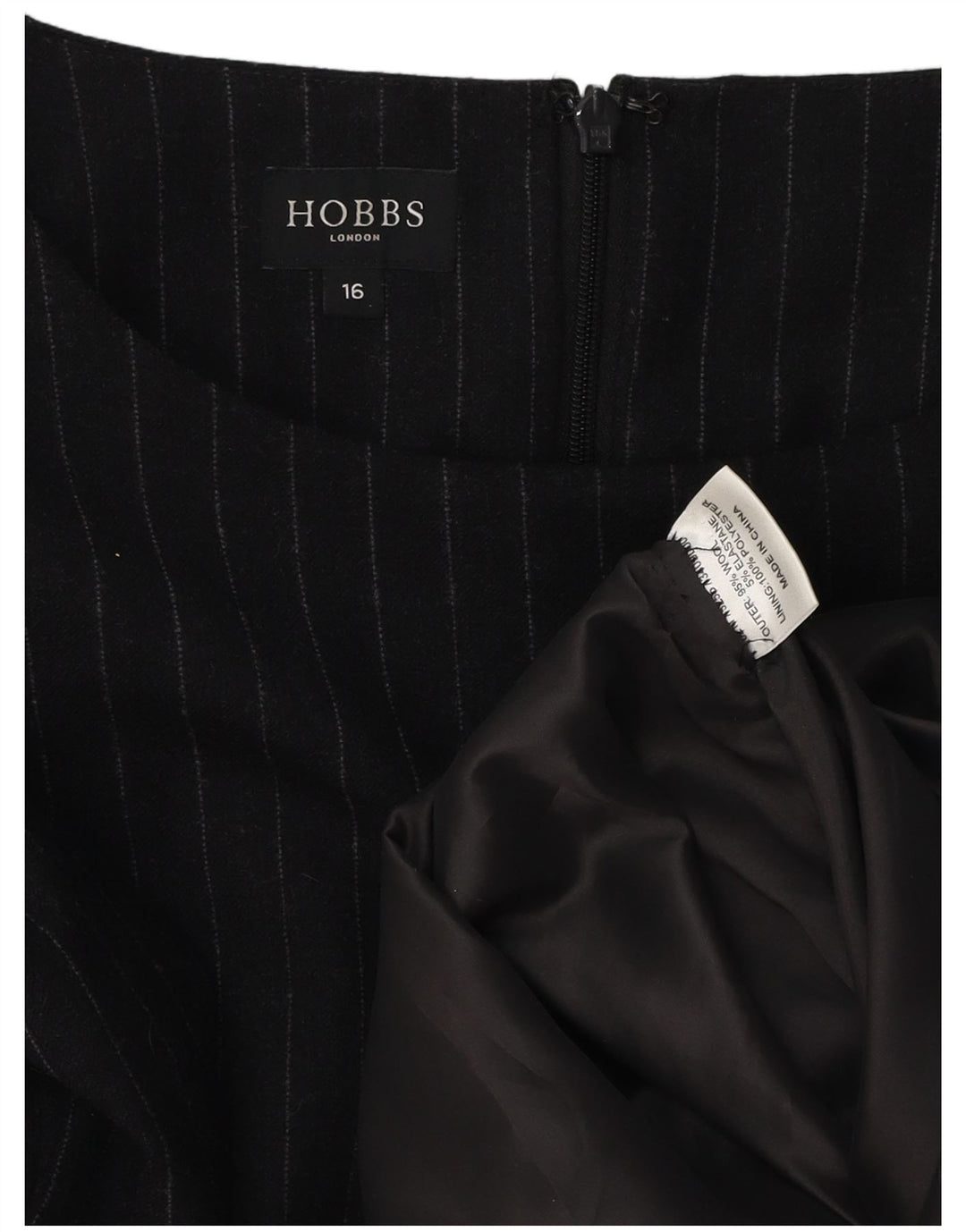 HOBBS Robe fourreau à manches 3/4 pour femme UK 16 Grande laine noire à fines rayures