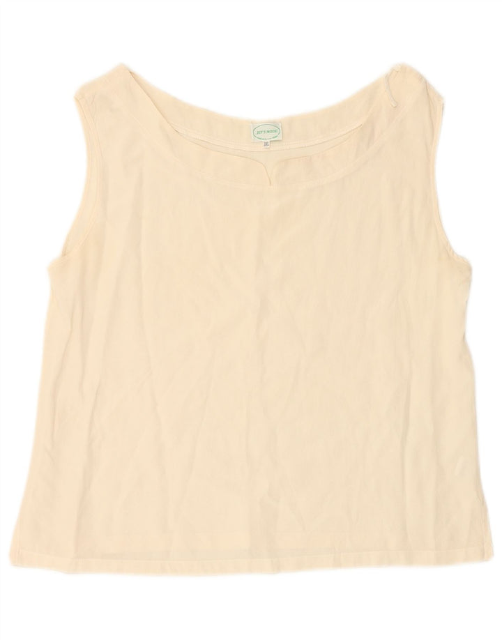 VINTAGE Femmes Crop Sans Manches Blouse Top UK 20 2XL Off White Silk