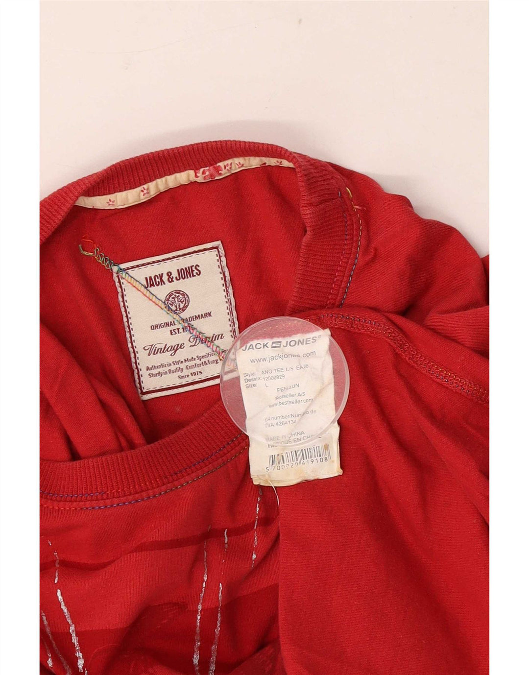 Jack & Jones Haut graphique à manches longues pour hommes en coton rouge grand