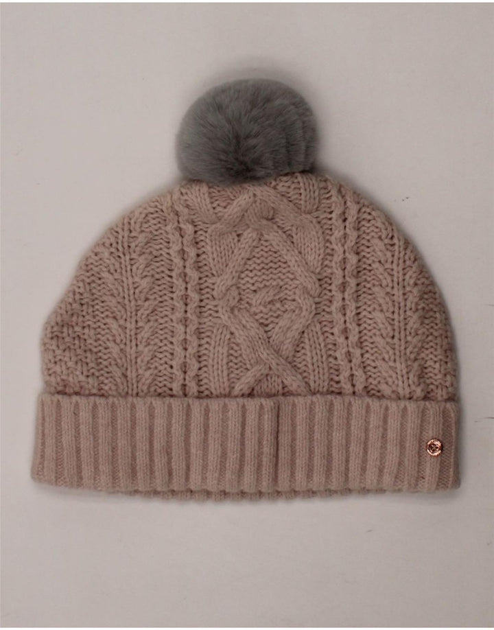 TED BAKER Womens Knit Bobble Hat One Size Beige Wool Winter