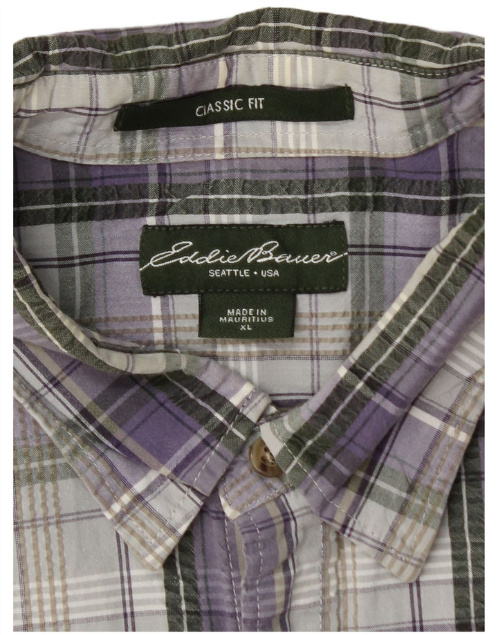 EDDIE BAUER Chemise à manches courtes pour homme Coupe classique XL Violet à carreaux