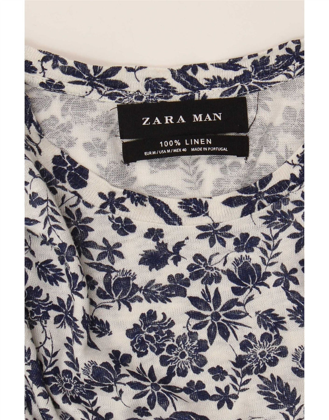 Zara Homme T-Shirt Top Medium Blanc Floral Lin