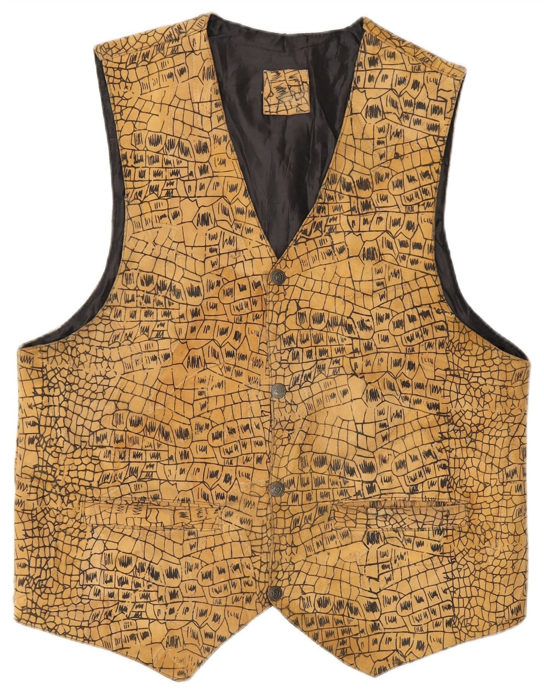 VINTAGE Gilet Homme Petit Beige Imprimé Animal