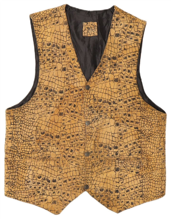 VINTAGE Gilet Homme Petit Beige Imprimé Animal
