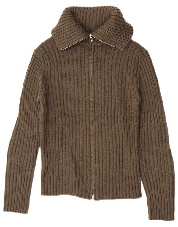 Benetton Pull Cardigan Col Roulé Femme UK 10 Petite Laine Kaki