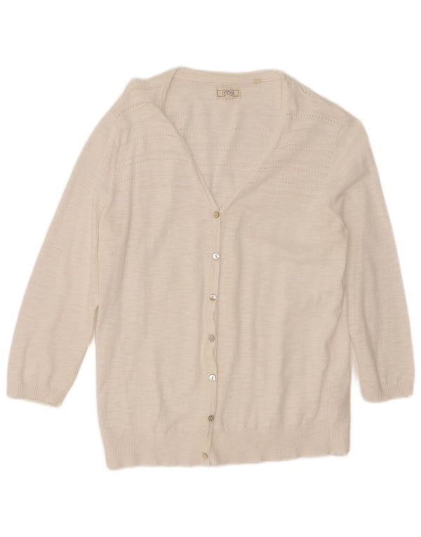 Fat Face Cardigan à manches 3/4 pour femme en coton blanc moyen UK 12
