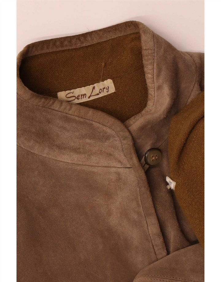 vintage Femmes Surdimensionné Suède Pardessus UK 14 Beige Moyen