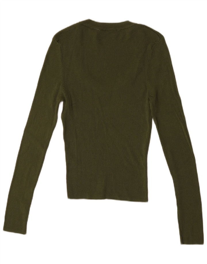 Zara Femme Top Manches Longues UK 14 Large Kaki Viscose