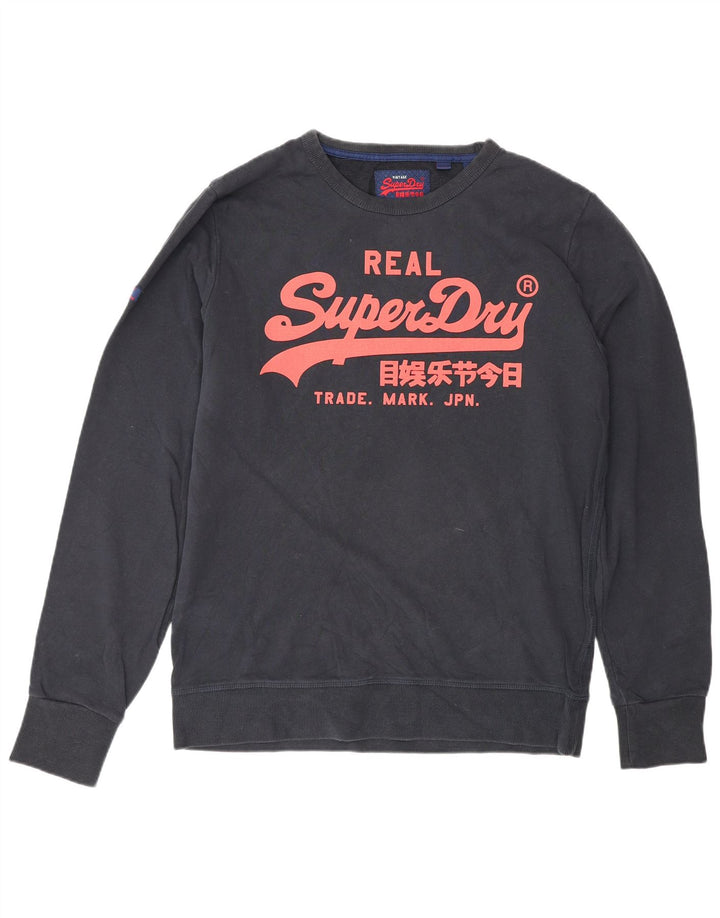 Superdry Homme Graphic Sweatshirt Jumper XL Bleu Marine Coton
