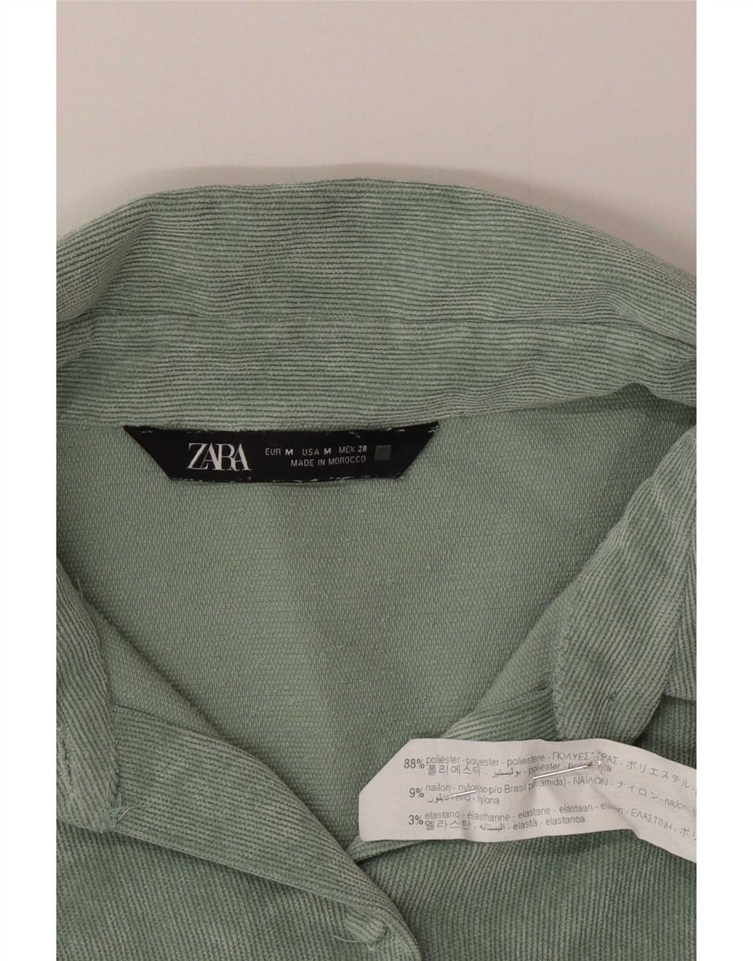 Zara Chemise surdimensionnée en velours côtelé pour femme UK 14 Polyester vert moyen