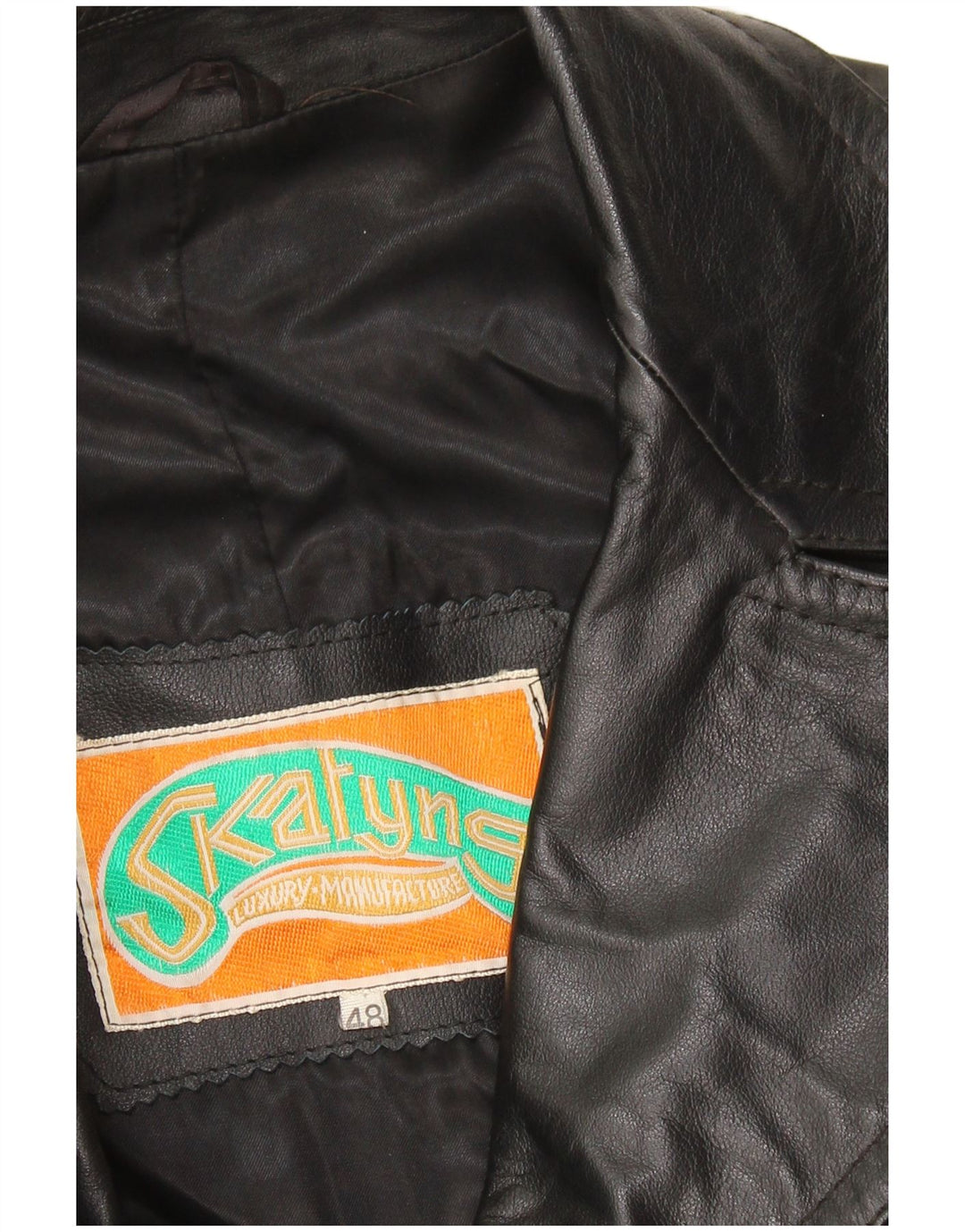 VINTAGE Manteau en Cuir Homme IT 48 Cuir Noir Moyen