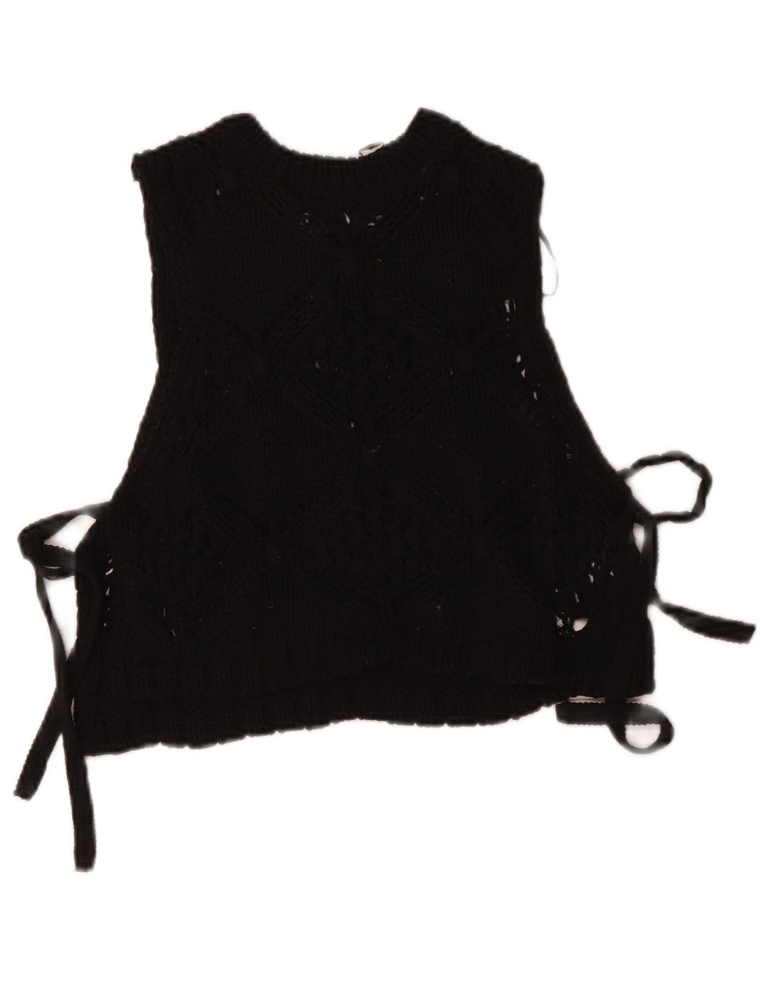 Zara Femmes Crop Sans Manches Tricot Blouse Top UK 10 Petit Noir Polyester