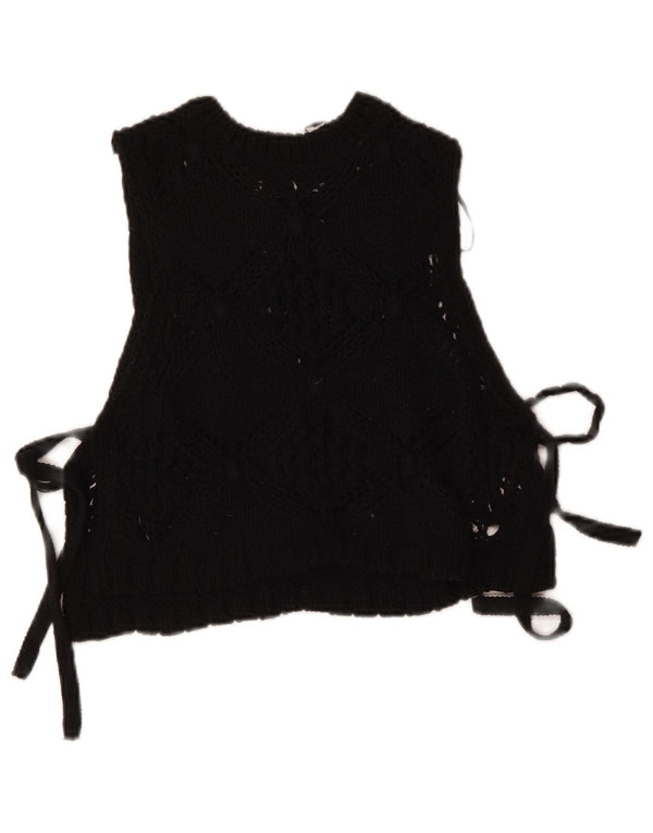 Zara Femmes Crop Sans Manches Tricot Blouse Top UK 10 Petit Noir Polyester