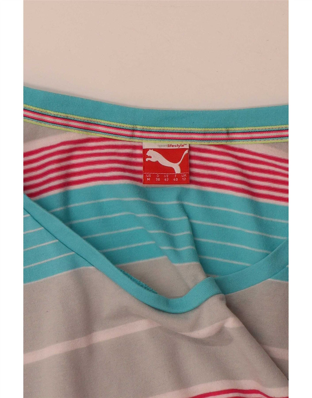 Puma T-shirt pour femme UK 12 Medium Multicolore Rayé