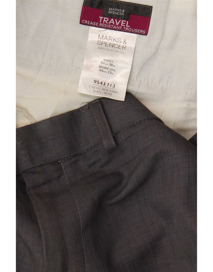 Marks & Spencer Pantalon Chino Droit Homme W38 L33 Gris Polyester