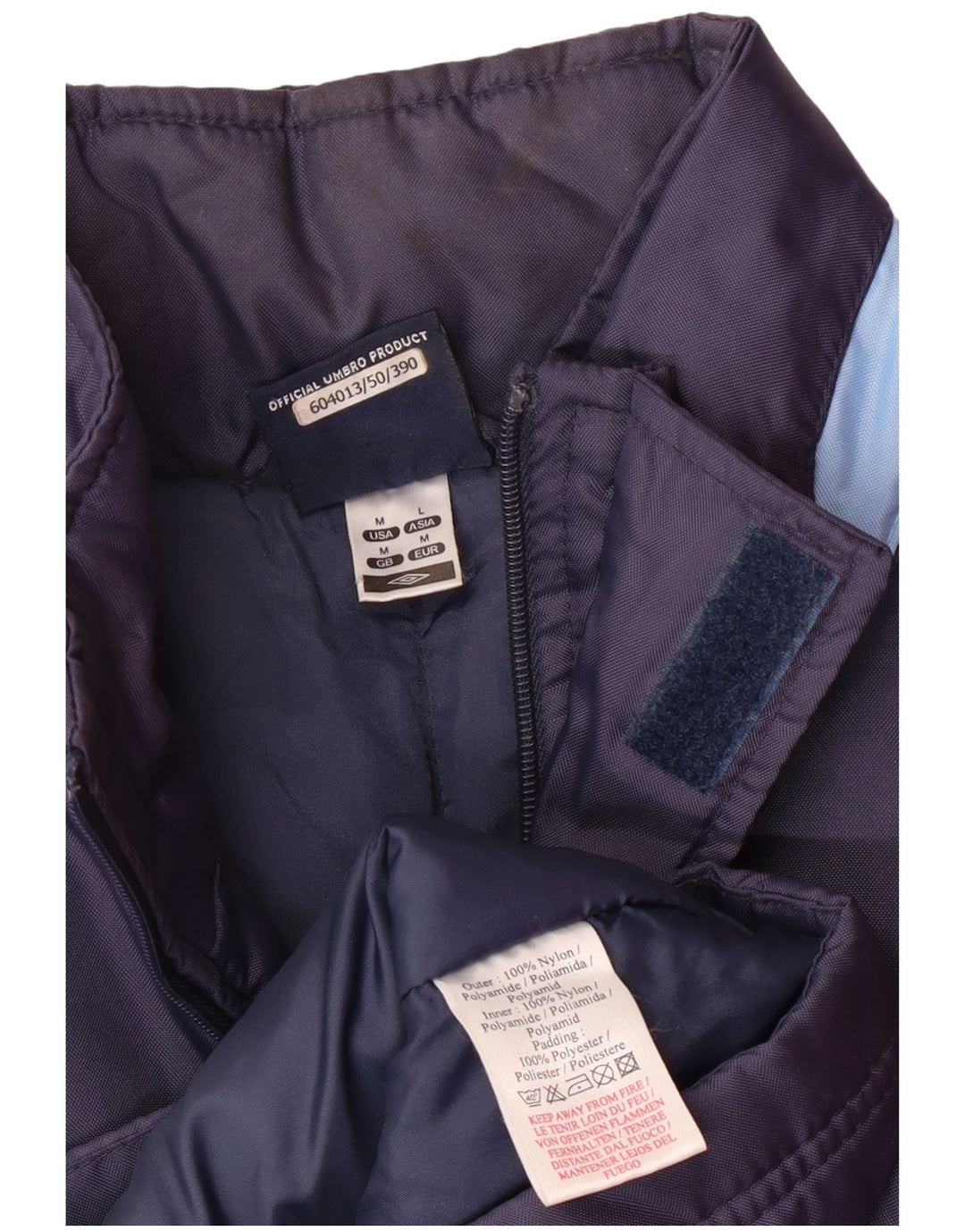 UMBRO Manteau rembourré à capuche pour homme UK 38 Bleu marine moyen Nylon colour block