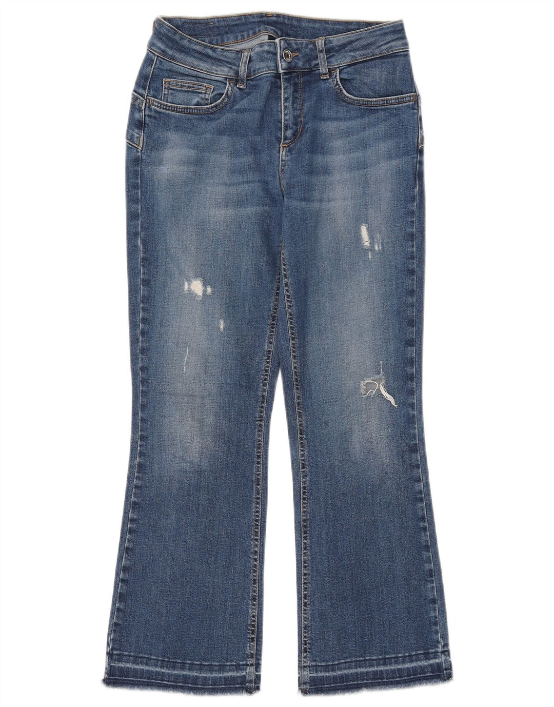Liu Jo Jean court bootcut effet vieilli pour femme W28 L25 Bleu coton