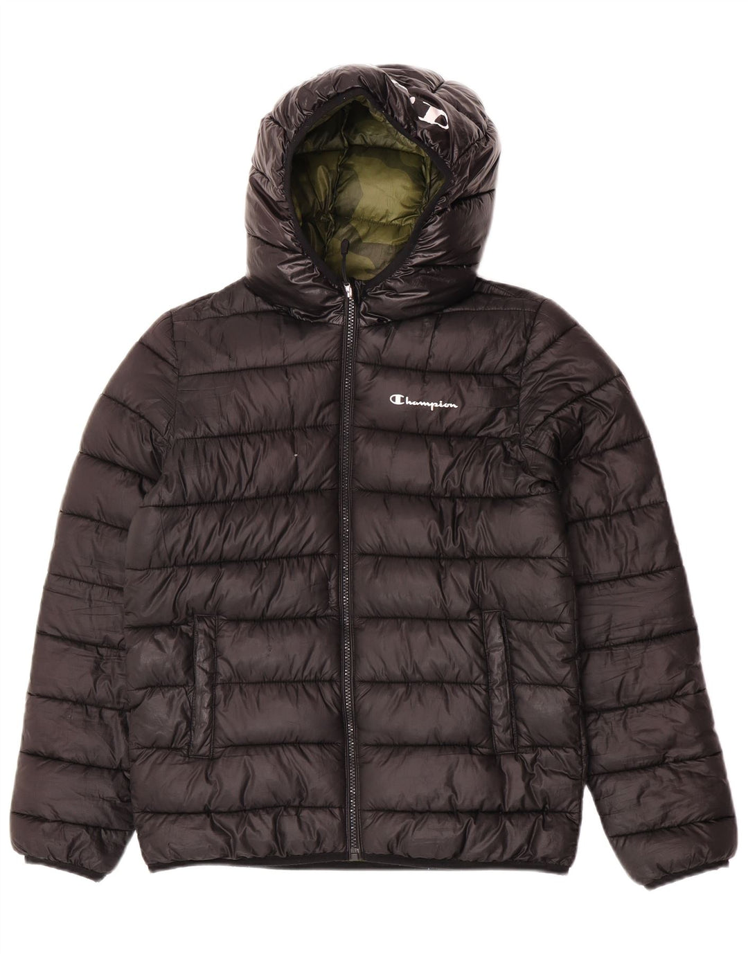 Champion Veste matelassée à capuche garçon 11-12 ans Noir Polyester