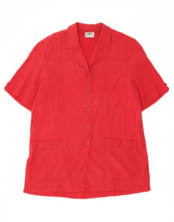 Vintage Femme 5 Boutons Manches Courtes Blazer Veste UK 14 Grand Tencel Rouge