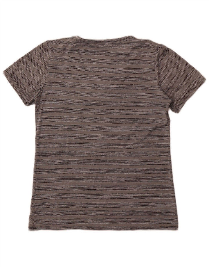 NIKE Womens Dri Fit T-Shirt Top UK 12 Medium Grey Striped Polyester