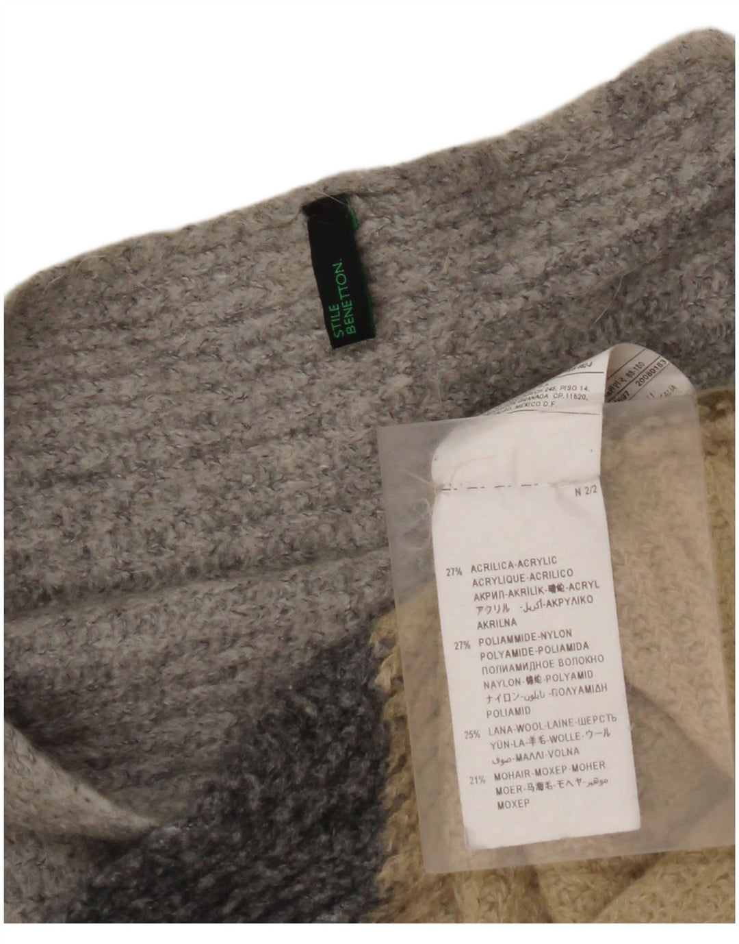 BENETTON Pull col bateau pour femme UK 14 Medium Multicolore