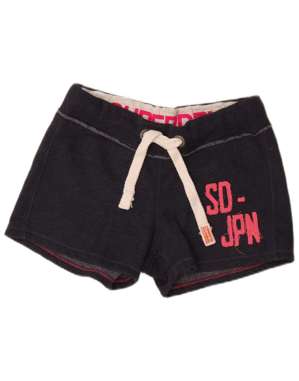 Superdry Short de sport graphique pour femme UK 14 Bleu marine moyen Coton