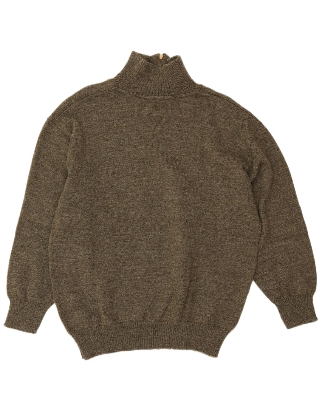 vintage Mens Zip Neck Jumper Pull Moyen Vert Géométrique