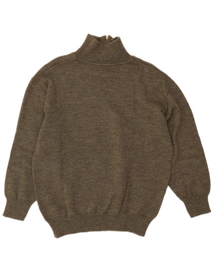 vintage Mens Zip Neck Jumper Pull Moyen Vert Géométrique