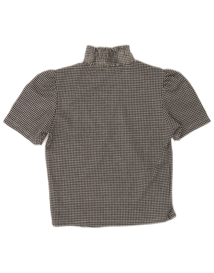 Zara Womens Crop Blouse Top UK 10 Petit pied-de-poule noir