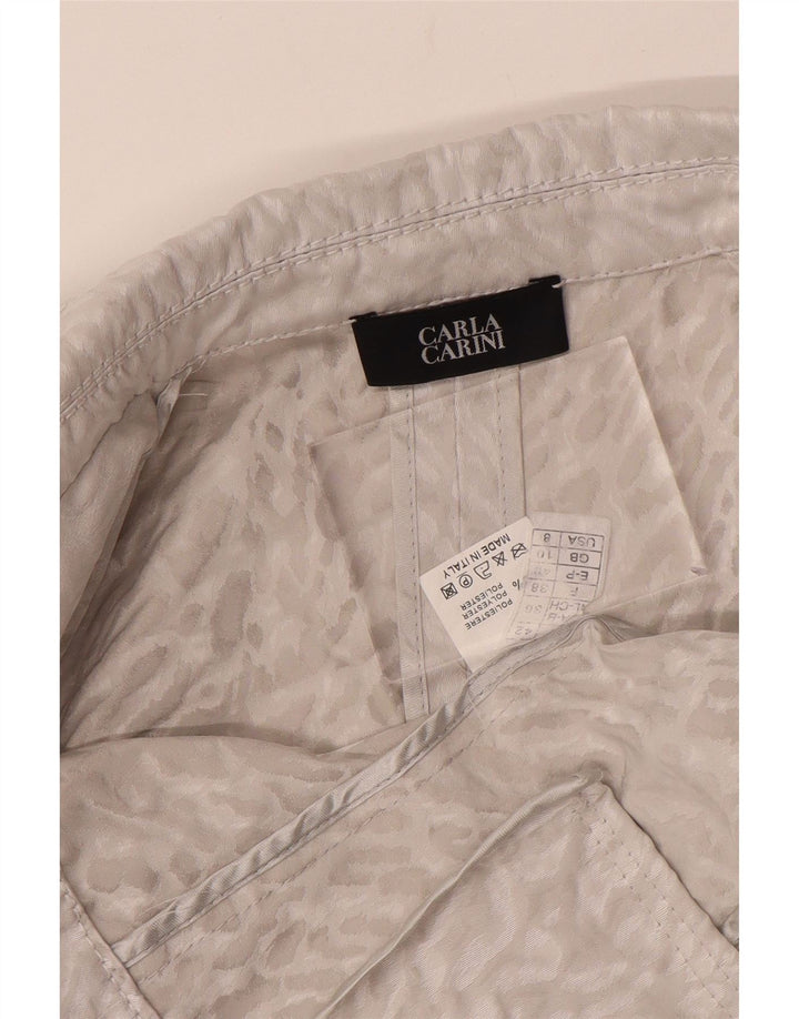 CARLA CARINI Haut court cardigan pour femme UK 10 Petit imprimé animal gris