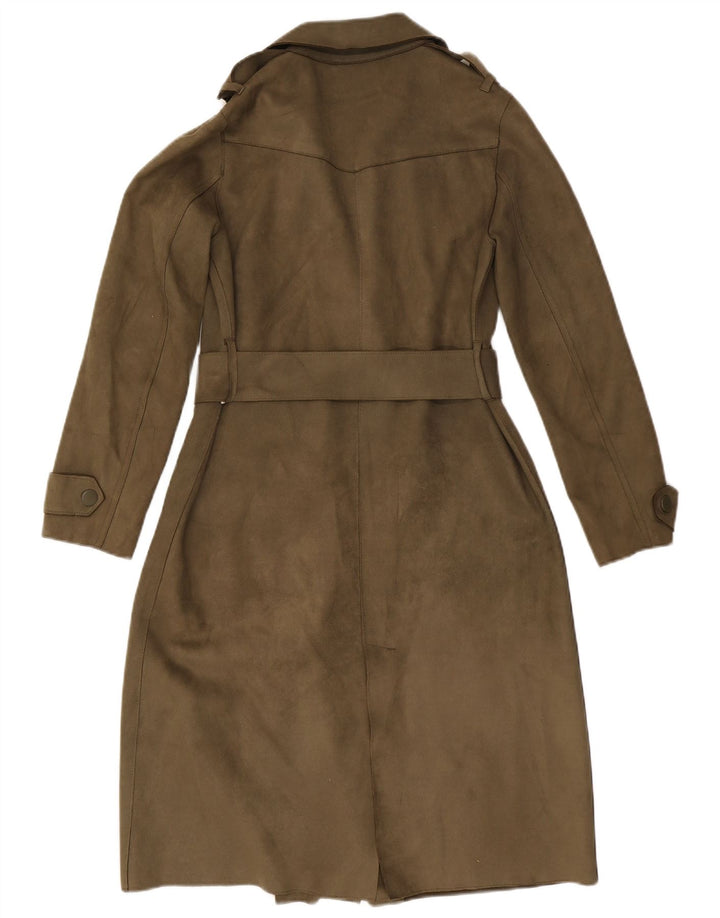 ZARA Femme Trench-Coat En Daim UK 14 Kaki Moyen
